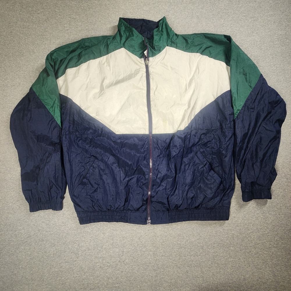 Wilson Windbreaker Jacket Mens Large Blue Green White Fair Colorblock Vintage